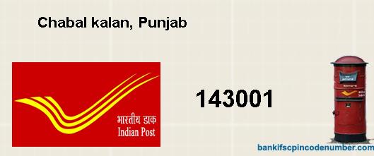 Postal Pin Code Number Of Chabal Kalan Punjab